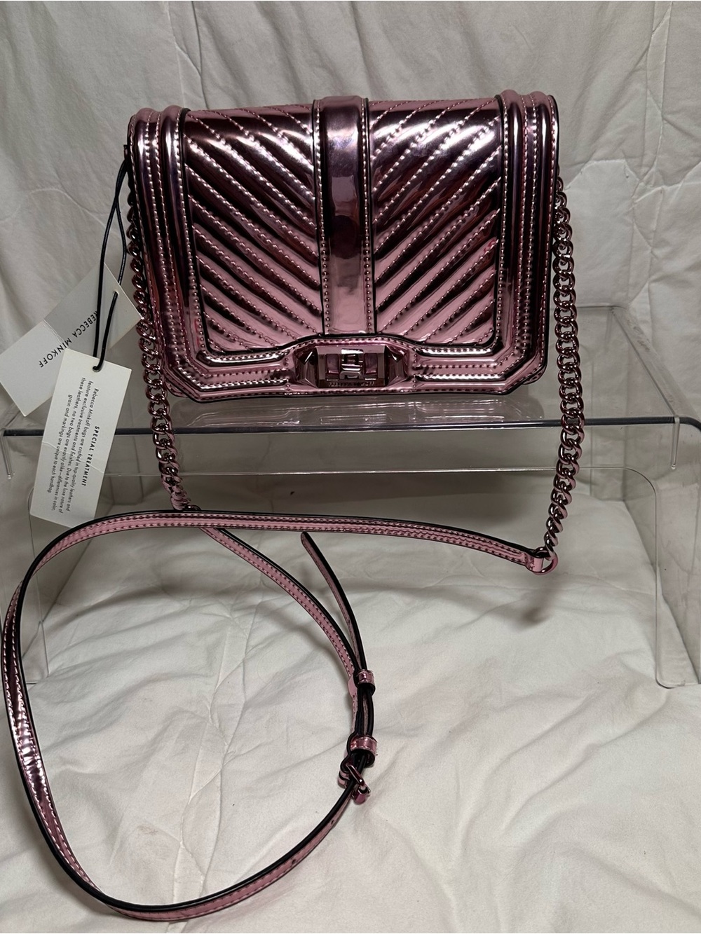 Rebecca Minkoff Metallic Pink Quilted Crossbody Bag